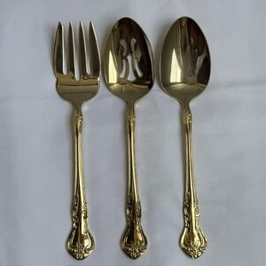 Reed & Barton Ultra Select Gold Plate Serving Set Fork‎ Spoon Slotted VTG